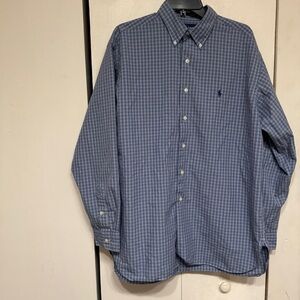 Ralph Lauren Shirt Men  Blue Casual Button Down Check Classic Size Large